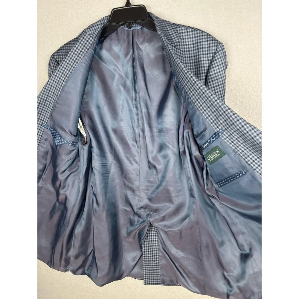 Lauren Ralph Lauren Blazer Mens 42L Blue Checked 2 Button Stretch Sport Coat